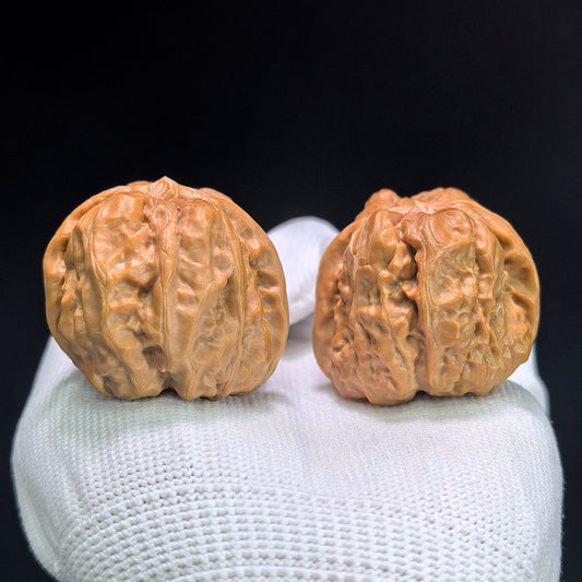 "Toad Head Crippled Foot" Hama Tou Tiancan Jiao W-1407 Low-Profile Wenwan Walnuts Pair | 38.0mm x 41.0mm | W-1407