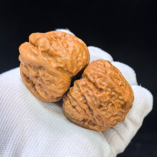 "Toad Head" (Ha Ma Tou) Scholar Walnuts Pair | 38.0mm x 42.0mm | Deep-Belly Low-Profile Stance | S+ Grade | Stock ID: HMT-1505C