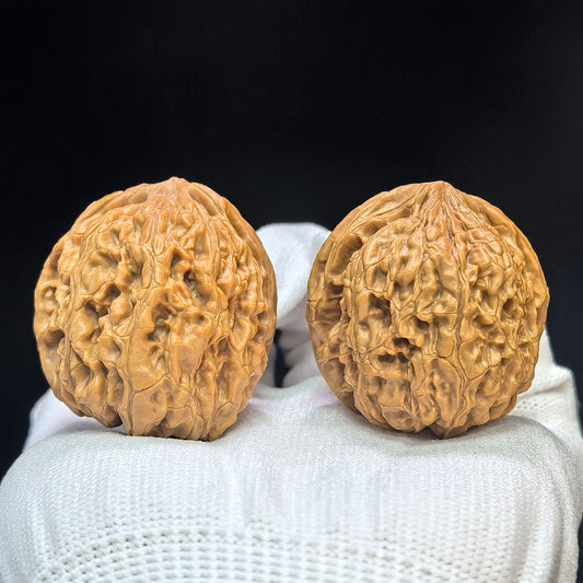 "Red Koi" Hongjinli Low-Profile Wenwan Walnuts Pair | 38.0mm x 39.0mm | HJL-1501C