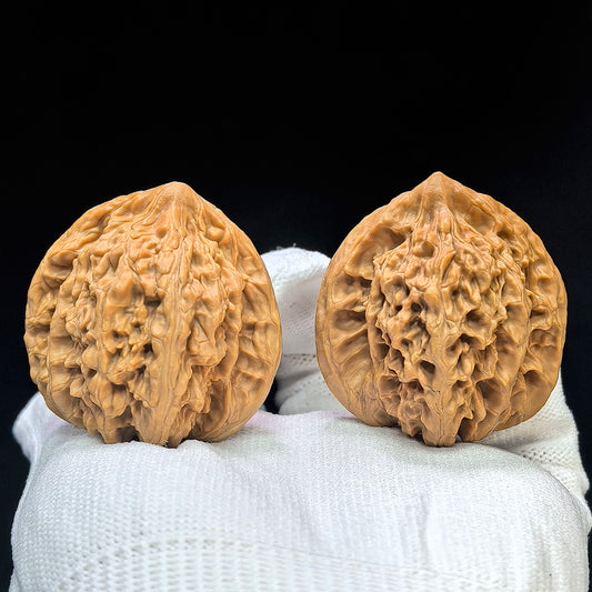 "Peach-Heart Concave Base Rosy Cloud Ridge" Taoxin Aodi Xiayunling Low-Profile Wenwan Walnuts Pair | 40.0mm x 38.0mm | XYL-1502C