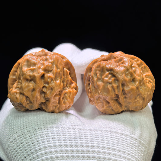 "Jade Toad Crystal Frog" Yuchan Shuijingwa W-1103 Hand-Spin Pocket Wenwan Walnuts Pair | 35.0mm x 37.0mm | W-1103