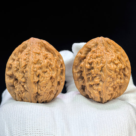"Red Koi" Hongjinli Low-Profile Wenwan Walnuts Pair | 37.0mm x 40.0mm | HJL-1502C