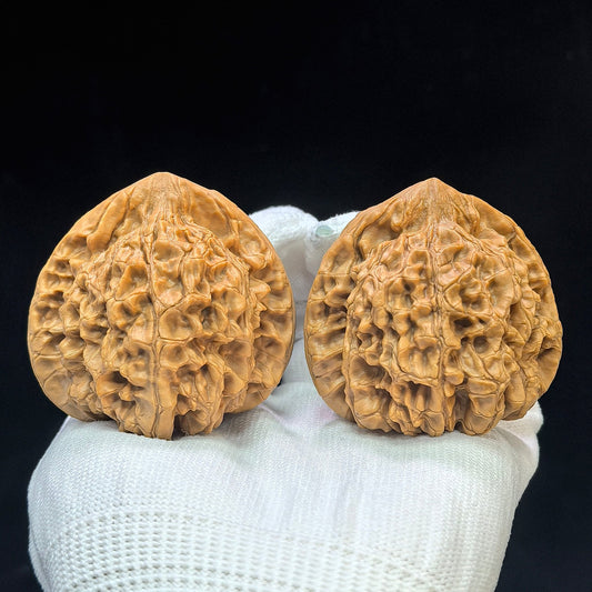 "Peach-Heart Concave Base Kylin" Taoxin Aodi Qilinwen Low-Profile Wenwan Walnuts Pair | 48.0mm x 43.0mm | TXADQLW-1501C - ThePatinaProject