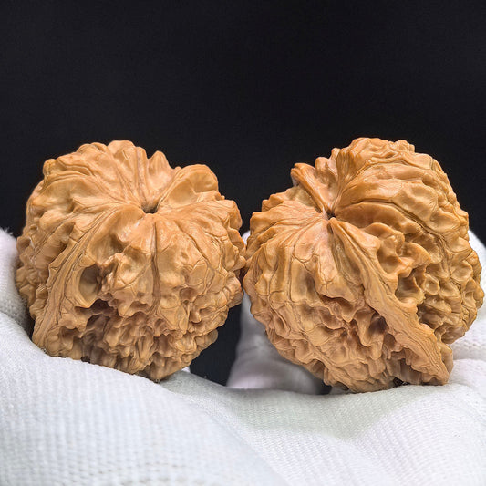 Peach-Heart Concave-Base Qilin Pattern Wenwan Walnut Pair | Broad Deep-Textured Form | 48.0mm × 44.0mm | TXBDQLW-17G6 - ThePatinaProject