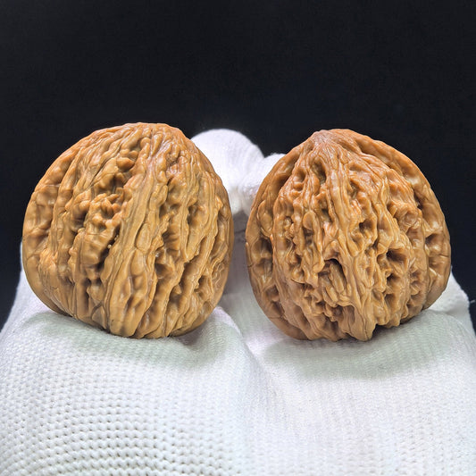 "Pocket Ruby" Xiuzhen Hongbaoshi Wenwan Walnuts Pair | 33.0mm x 33.0mm | HBS-1402 - ThePatinaProject