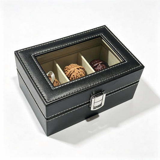 Premium 3-Compartment Leather-Finish Wenwan Walnut Display & Storage Box — 6.18" x 4.37" x 3.11" - ThePatinaProject