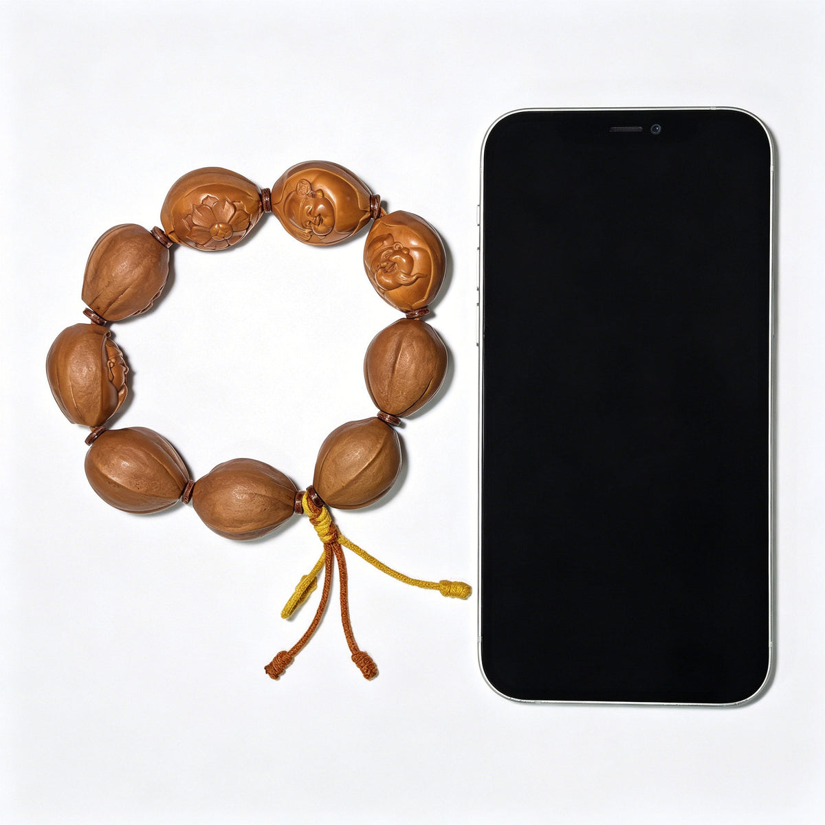 The "Eight Directions of Wealth" (Ba Fang Lai Cai) Master-Carved Olive Pit Bracelet | 9-Bead Crystal Pit Series | GLHSC-001H - ThePatinaProject