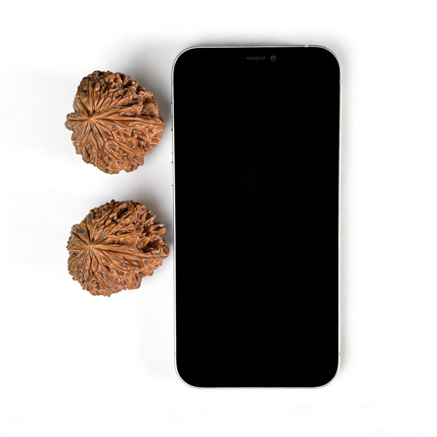 Walnut hand exerciser from ThePatinaProject's Blizzard (Bao Xue) pair, 38mm x 41mm, featuring Tian Can mutation design.