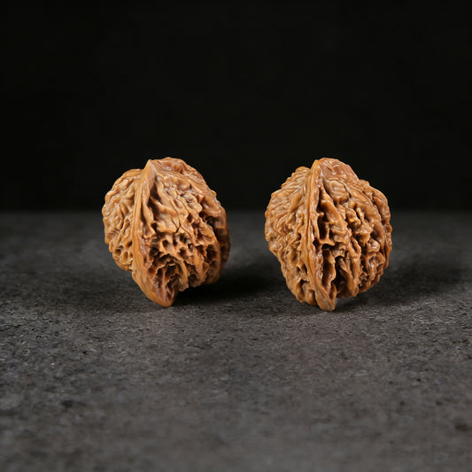 Pair of walnut hand exercisers named Coiled Dragon by ThePatinaProject, 32mm size, featuring intricate coiled dragon design.