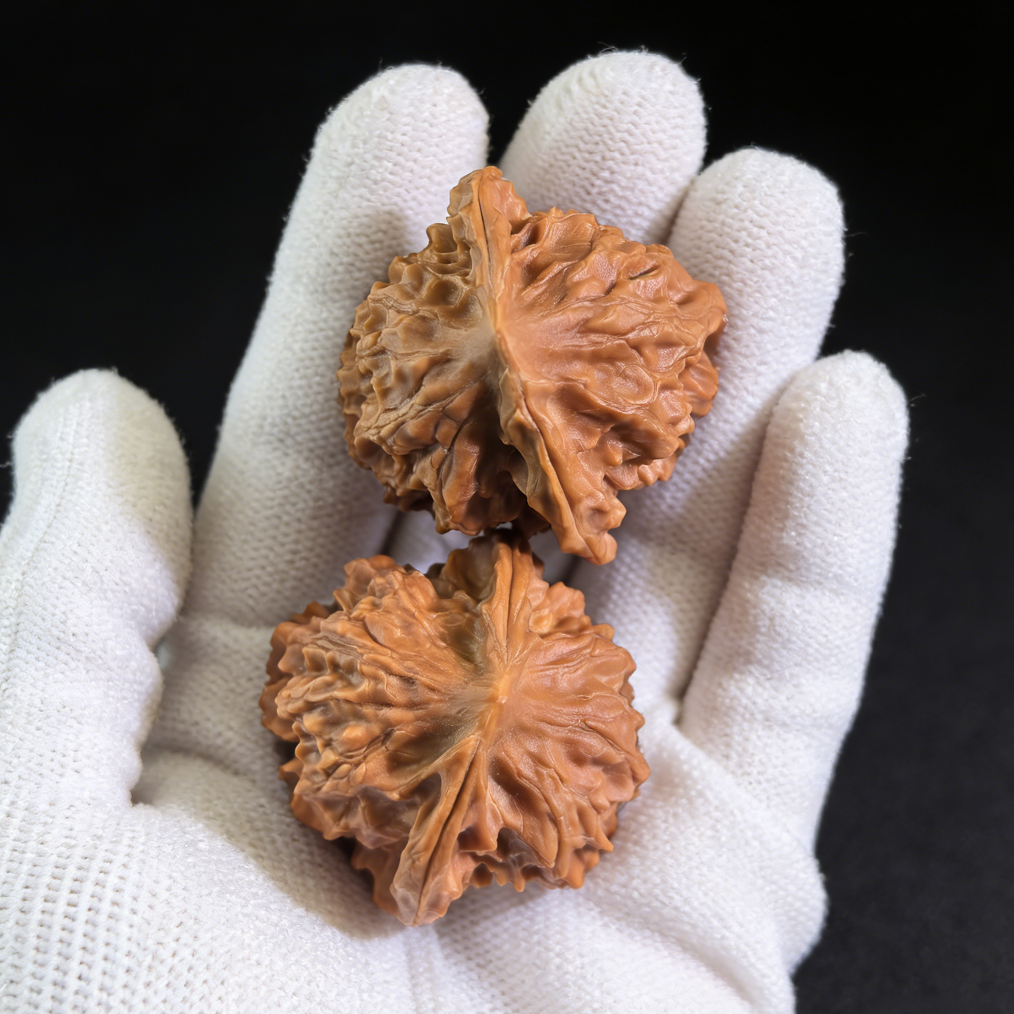 White Snake Valley Walnut Hand Exerciser pair, 34mm, from ThePatinaProject's Ling Long collection, showing textured walnut grips.