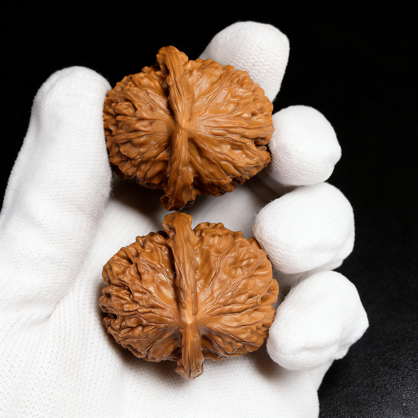 Walnut hand exerciser from ThePatinaProject's Palace Lantern series, 46mm size, featuring intricate wood grain and craftsmanship.