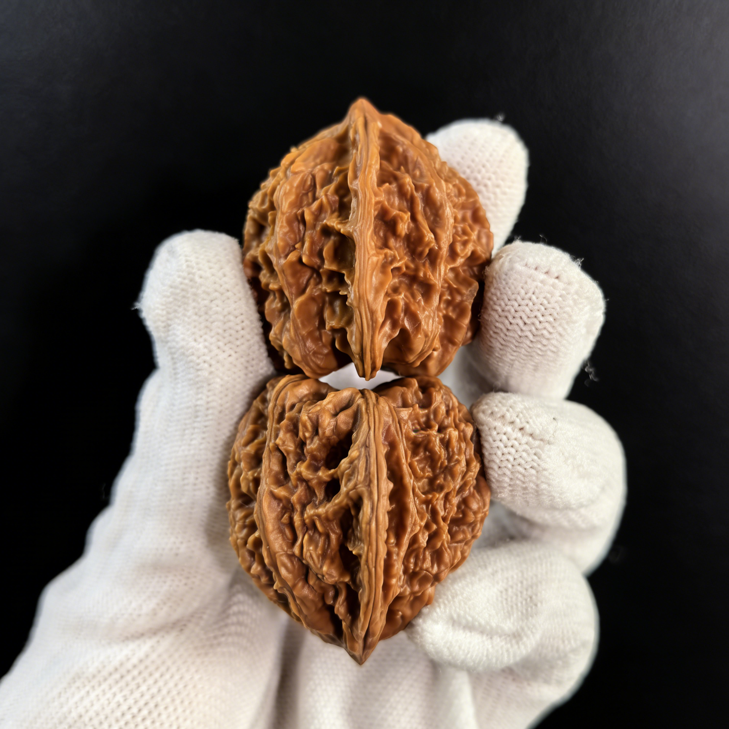 Pair of walnut hand exercisers with "Starry Sky" high-density stardust texture from ThePatinaProject, 35mm collector’s size.