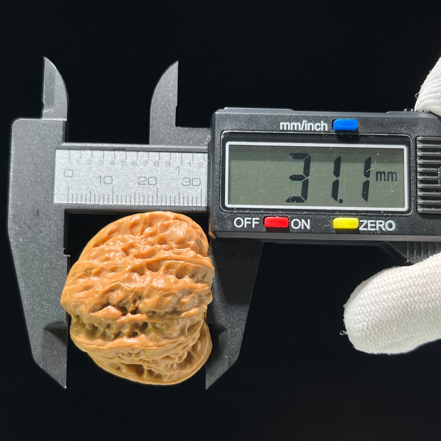 Walnut hand exerciser named "Toad Head" by ThePatinaProject, full-belly design, 38mm x 41mm, W-812 for grip strength training.
