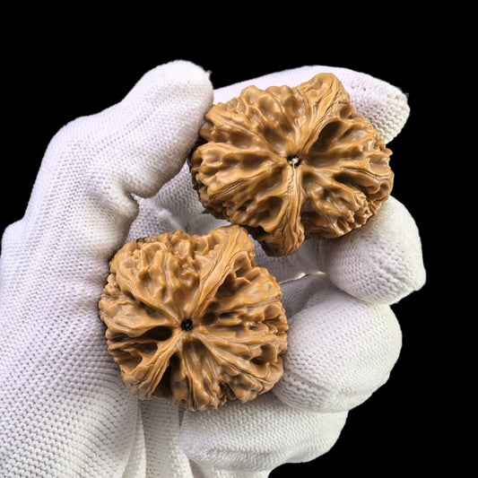 Pair of Wild Bull lion head walnut hand exercisers from ThePatinaProject, 35mm diameter, Yeniu YN-03 model, detailed lion face design.