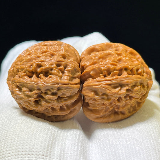 "Three-Ribbed White Lion Head Pocket Size" San Leng Bai Shishi Wenwan Walnuts Pair | 34.0mm x 33.0mm | SJBSZ-1103 - ThePatinaProject