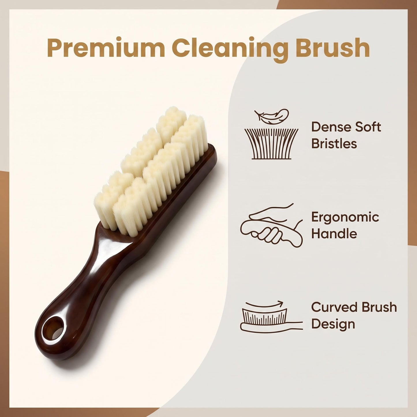 6-Row Soft Bristle Wenwan Brush, Non-slip Rubber Handle Polishing Cleaning Tool for Walnut, Wood Beads, Jewelry Deep Dust Removal