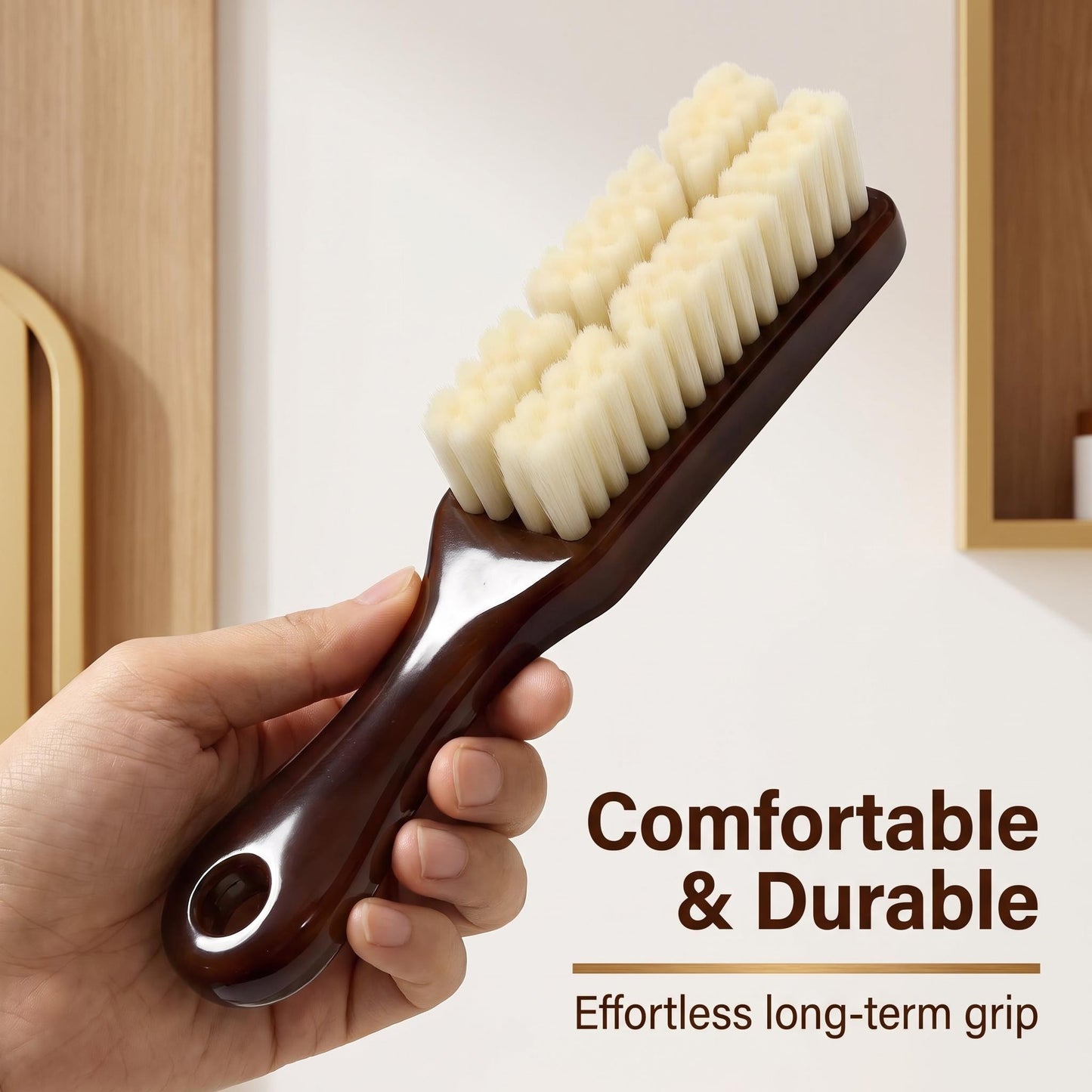 6-Row Soft Bristle Wenwan Brush, Non-slip Rubber Handle Polishing Cleaning Tool for Walnut, Wood Beads, Jewelry Deep Dust Removal