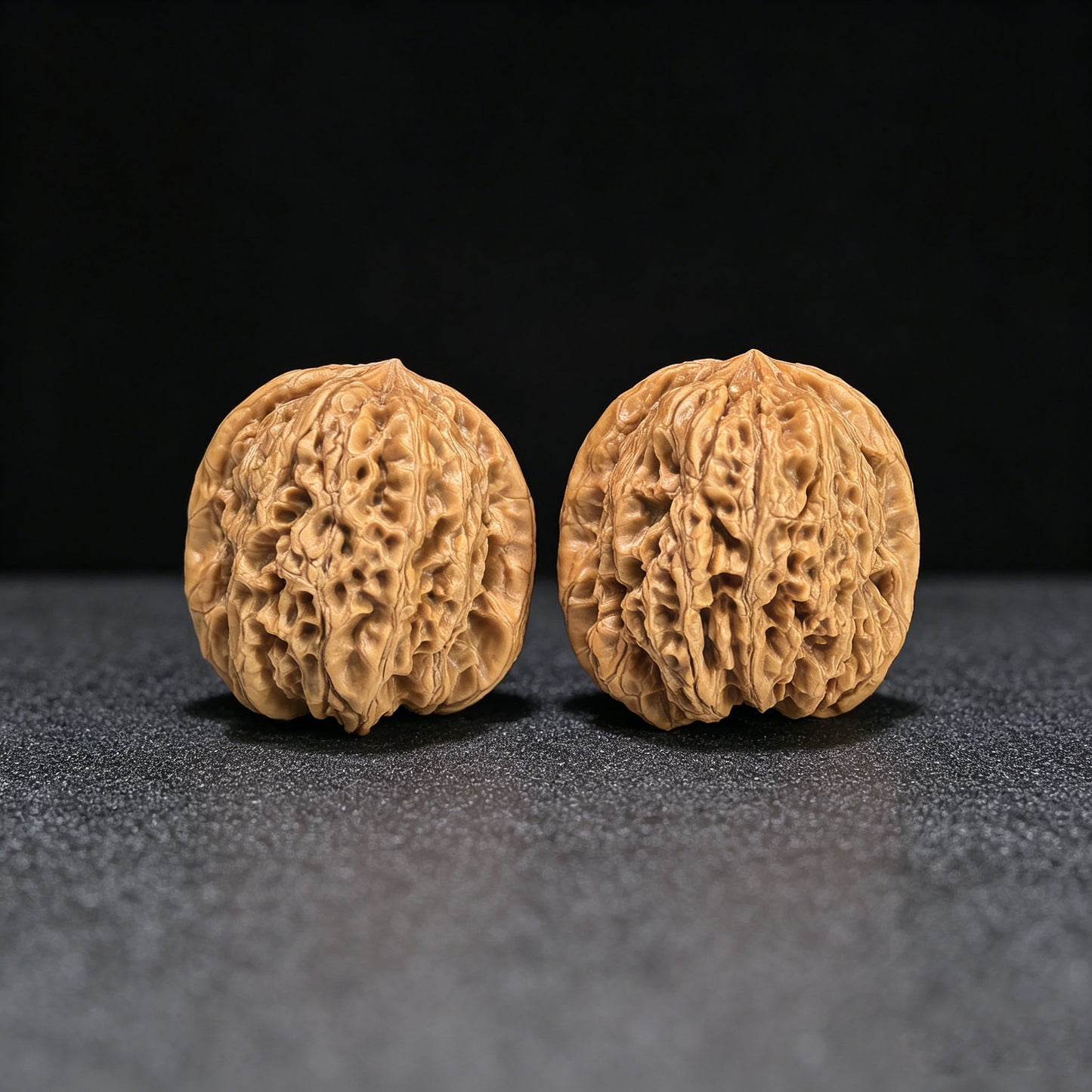 "Rain Flower Stone" Yuhuashi Hand-Twist Shou Nian Wenwan Walnuts (Pair) | 34.0mm x 32.0mm | Stock ID: YHS-1101