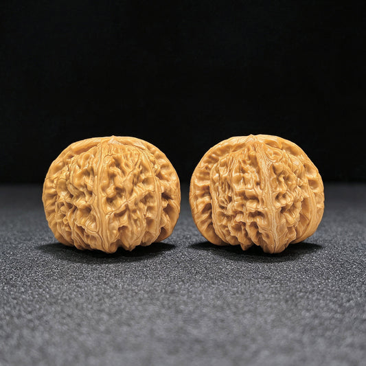 "Spherical White Lionhead" Qiuxing Baishizi QXBSJ-1506C Low-Profile Wenwan Walnuts Pair | 44.0mm x 44.0mm | QXBSJ-1506C