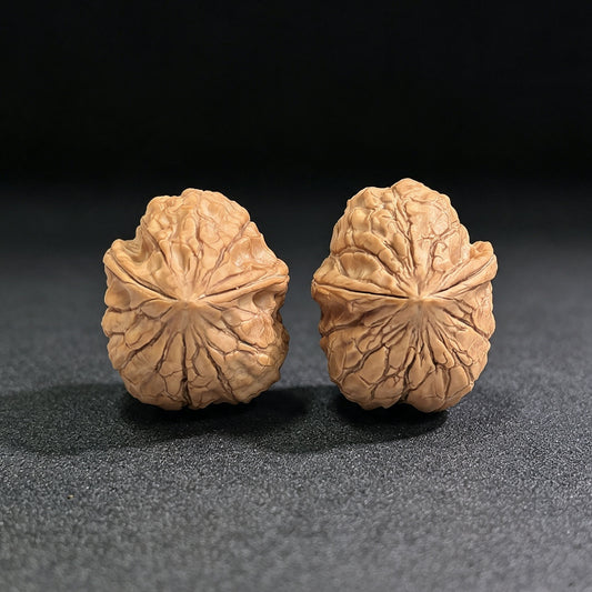 "Tortoise-Shell Half-Wall Turtle-Back" (Gui Jia Wen Ban Bi Gui Bei) Scholar Walnuts Pair | Same-Fruit Biological Twin Pair | 30.0mm x 36.0mm | Collector Grade E | Stock ID: GJWGB-SY1B3