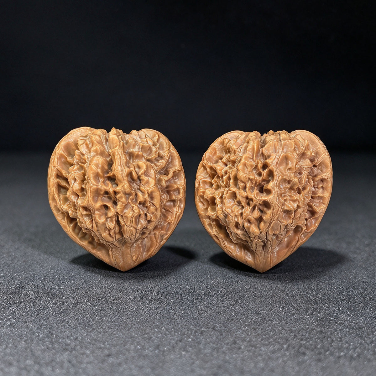 Imperial Qilin-Pattern Concave-Base Longevity Peach Wenwan Walnut Pair — 49.0mm x 45.0mm | QLWD-C1D3E