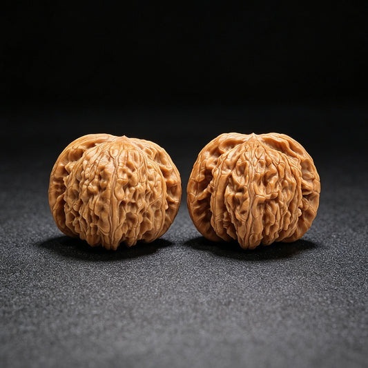 "Sunken Tip White Lionhead" Menjian Baishizi AJBSZ-17G8 Low-Profile Wenwan Walnuts Pair | 42.0mm x 40.0mm | AJBSZ-17G8