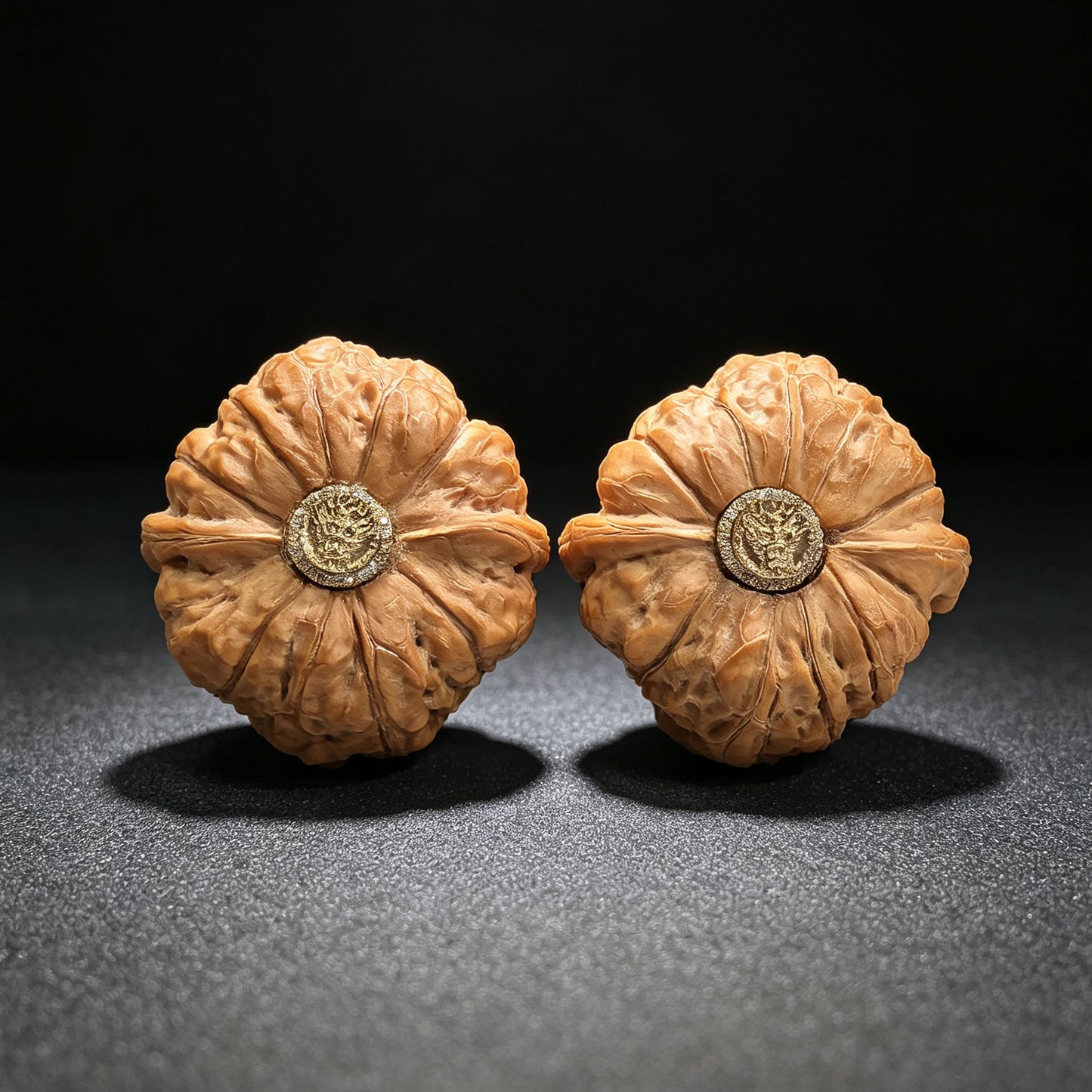 "Inlaid Dragon Head Pumpkin Pier" (Nanguadun Xiangqian Longshou) Scholar Walnuts Pair | 42.0mm x 41.0mm Near-Isometric Low Profile | S-Grade Artisan Masterpiece | Stock ID: NGDXQ-SY1I7