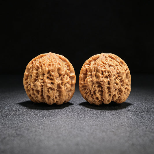 "Concave Base Rain Flower Stone" Concave Base Yuhuashi BDYHS-17A3C Low-Profile Wenwan Walnuts Pair | 35.0mm x 33.0mm | BDYHS-17A3C