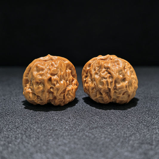 "Jade Toad Crystal Frog" Yuchan Shuijingwa W-1103 Hand-Spin Pocket Wenwan Walnuts Pair | 35.0mm x 37.0mm | W-1103