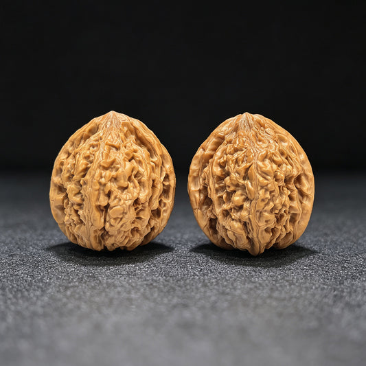 "Red Koi" Hongjinli Low-Profile Wenwan Walnuts Pair | 37.0mm x 40.0mm | HJL-1502C