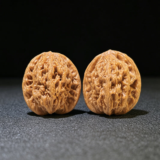 "Wheat Ear Tigerhead" Maisui Hutou Classic Heritage Low-Profile Wenwan Walnuts Pair | 37.0mm x 35.0mm | MSHT-1112