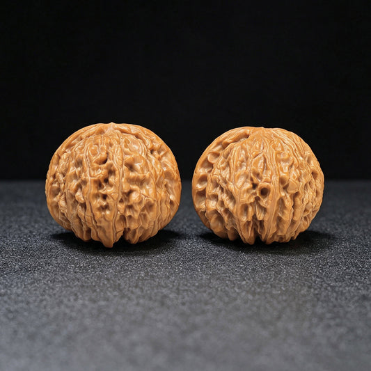 "White Lionhead" Baishizi BSJ-SY1C1 Low-Profile Wenwan Walnuts Pair | 39.0mm x 41.0mm | BSJ-SY1C1