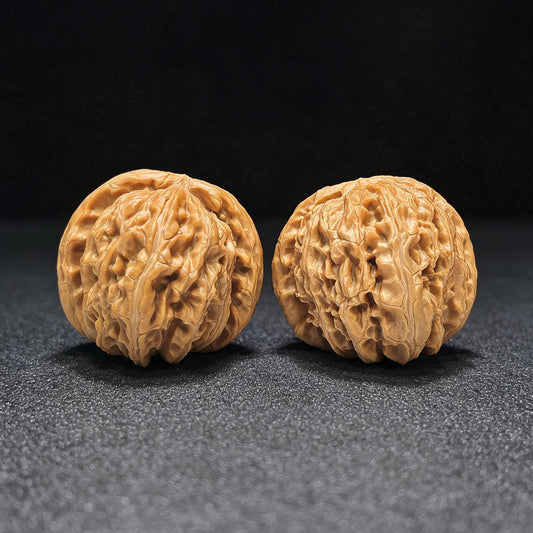 "Spherical White Lion" Qiu Xing Baishizi QXBSJ-1503C Low-Profile Wenwan Walnuts Pair | 41.0mm x 44.0mm | QXBSJ-1503C