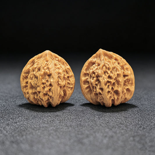 "Peach-Heart Concave Base Rosy Cloud Ridge" Taoxin Aodi Xiayunling Low-Profile Wenwan Walnuts Pair | 40.0mm x 38.0mm | XYL-1502C