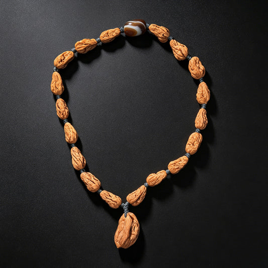 The "Songshan Sunflower Seed" (Gua Zi) Meditative Hand-Strand | 18-Piece Set with Agate Accent | SSGZ-1201E