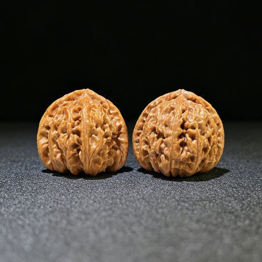 Triangle White Lion Head (Sanjiao Bai Shi Zi) Scholar Walnuts Pair | 41.0mm x 39.0mm | Collector Grade (Lightly Fine-Tuned) | Stock ID: SJBSZ-1101