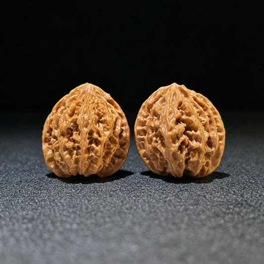 Apple Orchard (Pingguoyuan) Scholar Walnuts Pair | 33.0mm x 32.0mm | Miniature Pocket Format (Shou Nian) | Stock ID: PGY-1101
