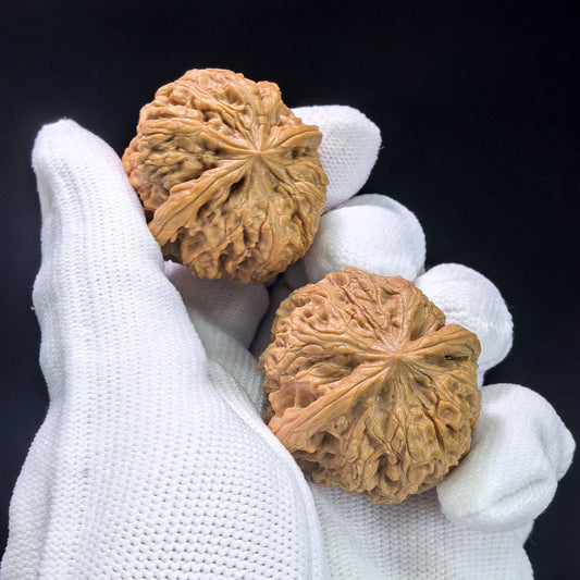 "Rain Flower Stone" Yuhuashi YHS-1106 Low-Profile Wenwan Walnuts Pair | 34.0mm x 34.0mm | YHS-1106
