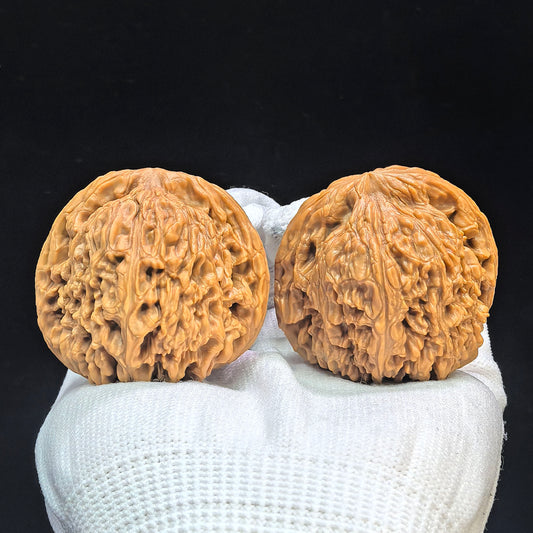 "Spherical Nanjiang Stone" Qiuxing Nanjiangshi Classic Low-Profile Wenwan Walnuts Pair | 44.0mm x 41.0mm | NJS-1503C