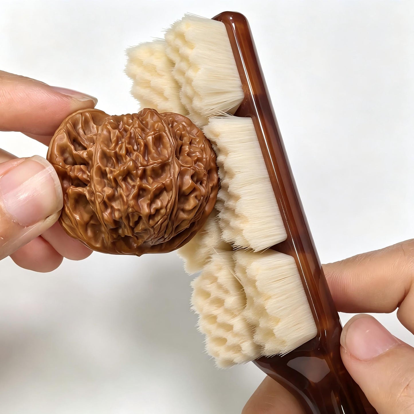 6-Row Soft Bristle Wenwan Brush, Non-slip Rubber Handle Polishing Cleaning Tool for Walnut, Wood Beads, Jewelry Deep Dust Removal