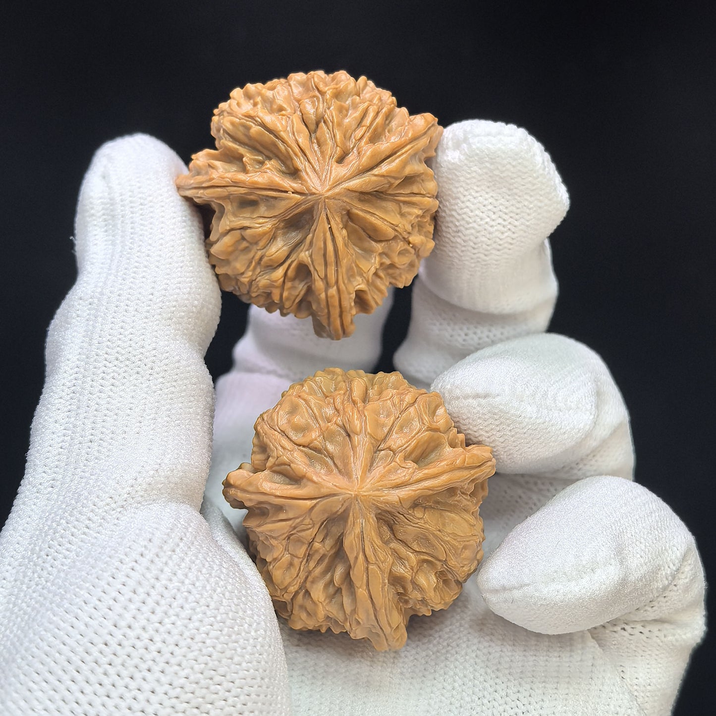 "Imperial Jade Seal Three-Ribbed" Yuxi Sanleng Multi-Ribbed Wenwan Walnuts Pair | 34.0mm x 34.0mm | YSSN-C224E