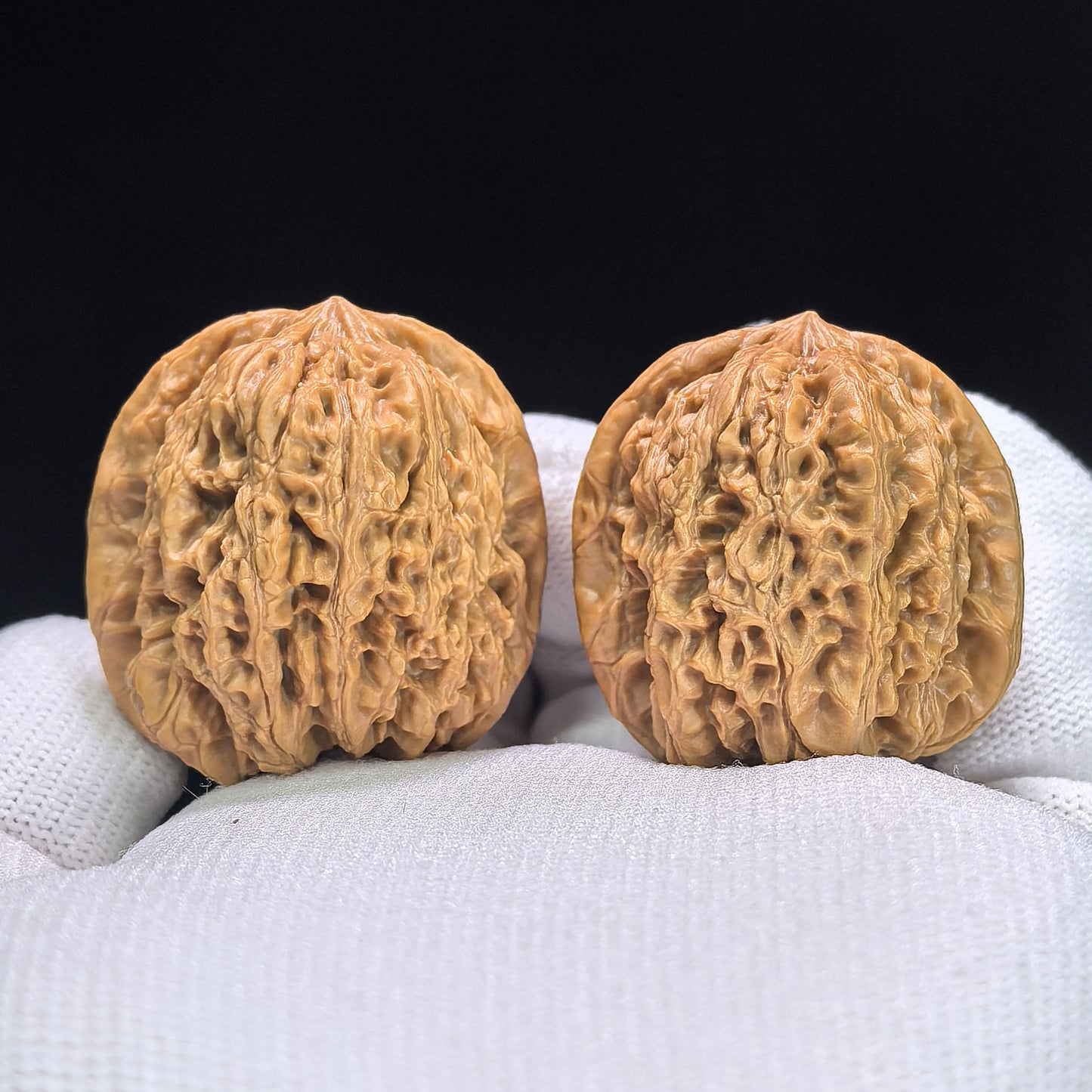 "Rain Flower Stone" Yuhuashi Hand-Twist Shou Nian Wenwan Walnuts (Pair) | 34.0mm x 32.0mm | Stock ID: YHS-1101