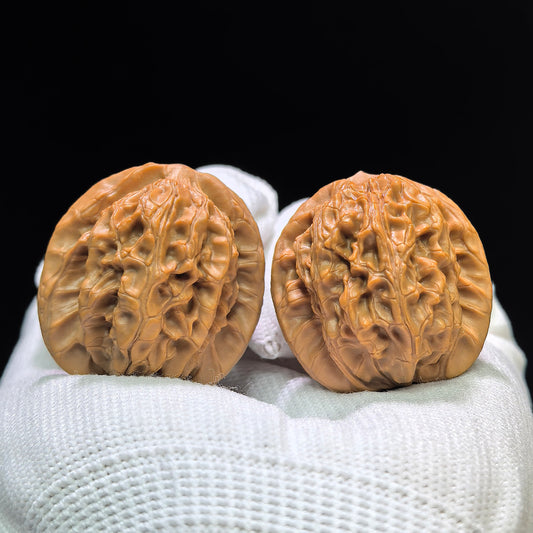 "Mini Nuwa Stone" Xiuzhen Nüwashi XZNWS-1601 Low-Profile Pocket Wenwan Walnuts Pair | 32.0mm x 31.0mm | XZNWS-1601