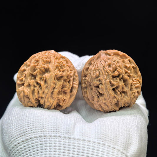 "Caterpillar Texture" Maomaochong MMC-1601 Low-Profile Wenwan Walnuts Pair | 34.0mm x 36.0mm | MMC-1601