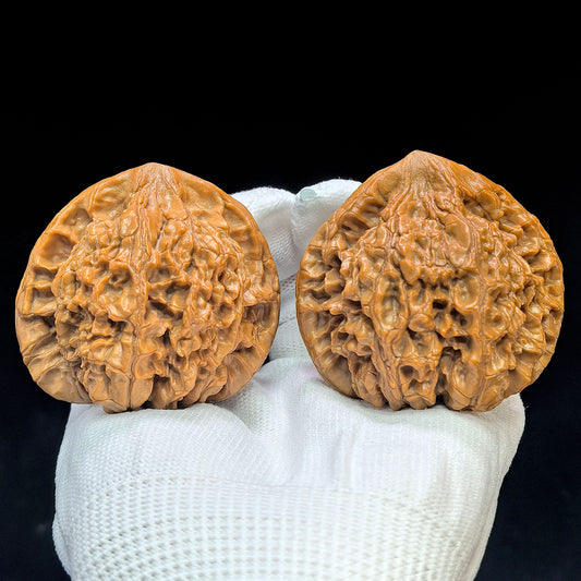 "Peach-Heart Concave Base Kylin" Taoxin Aodi Qilinwen Low-Profile Wenwan Walnuts Pair | 52.0mm x 44.0mm | TXADQLW-1502C