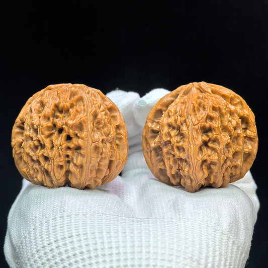 "Spherical White Lionhead" Qiuxing Baishizi QXBSJ-1507C Low-Profile Wenwan Walnuts Pair | 42.0mm x 42.0mm | QXBSJ-1507C