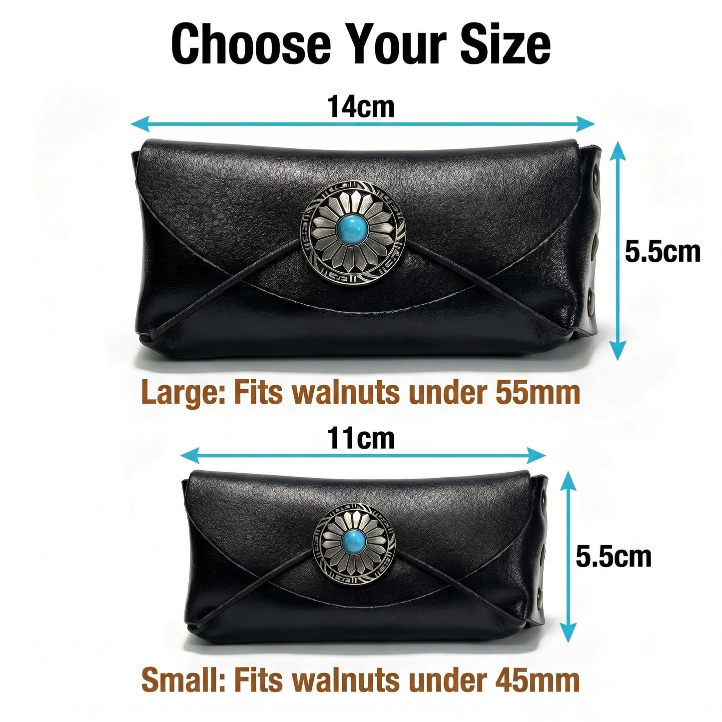 Premium Leather Wenwan Walnut Pouch – Vintage Concho Dual-Compartment Carrying Case
