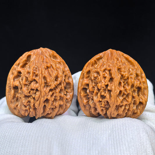 "Peach-Heart Concave Base Nanjiangshi" Taoxin Aodi Nanjiangshi Low-Profile Wenwan Walnuts Pair | 40.0mm x 40.0mm | NJS-1509C