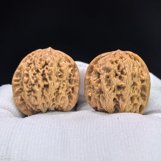 "Rain Flower Stone" Yuhuashi Low-Profile Wenwan Walnuts Pair | 34.0mm x 32.0mm | YHS-1103