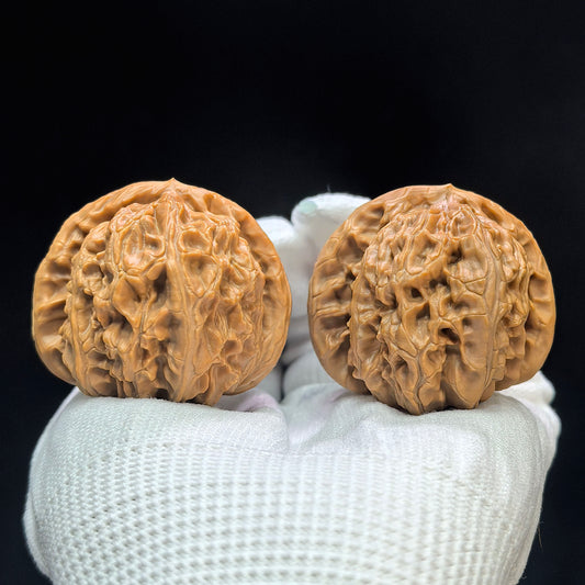 "Triangular Spherical White Lion" Sanjiao Qiuxing Baishizi Low-Profile Wenwan Walnuts Pair | 42.0mm x 44.0mm | BSJ-1501C